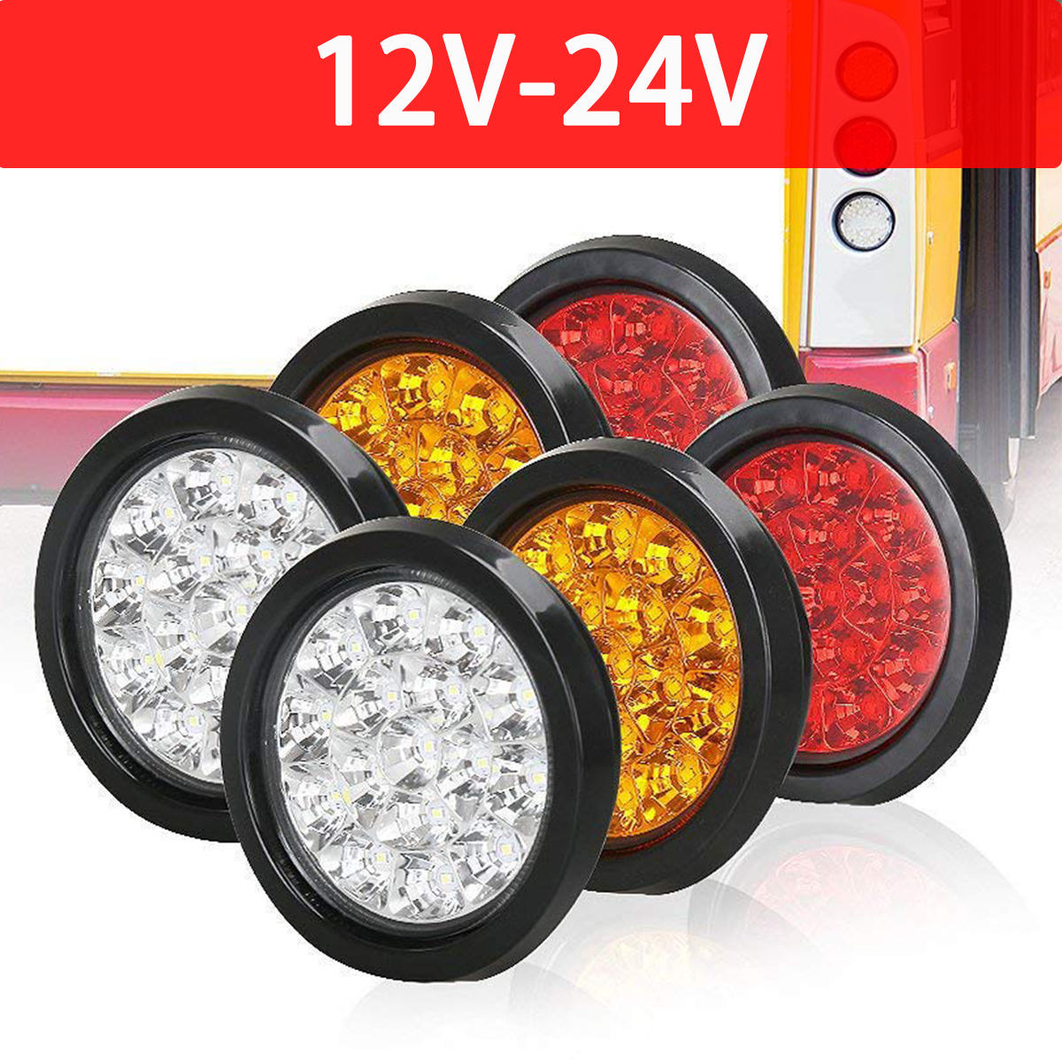 4 Red 2 White LIMICAR 4 LED Trailer Tail Lights Grommet Plug 12 LED Round Stop Turn Signal Stop Brake Trailer Lights for Tractor Truck Bus Lorries RV 