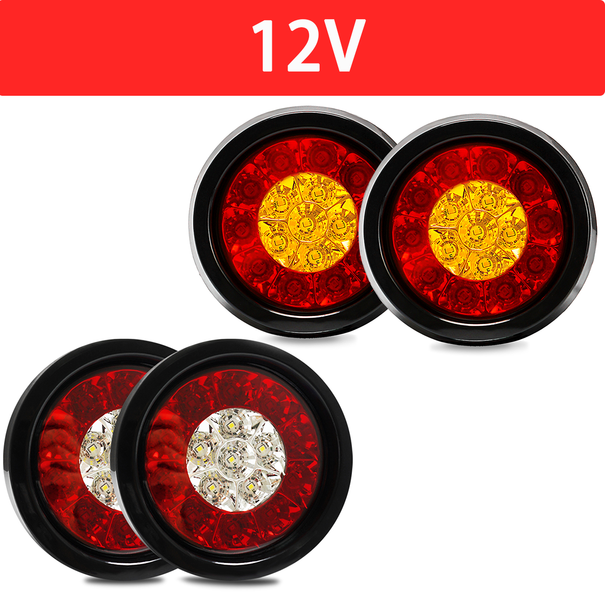 Red Taillights with Rubber Grommet 16LED DC 12V Waterproof Stop Brake Running Reverse Backup Lights Tail Lamps for RV Trailer Pack of 2 4’’ Inch Round LED Truck/Trailer White 2 Red/White Lights 
