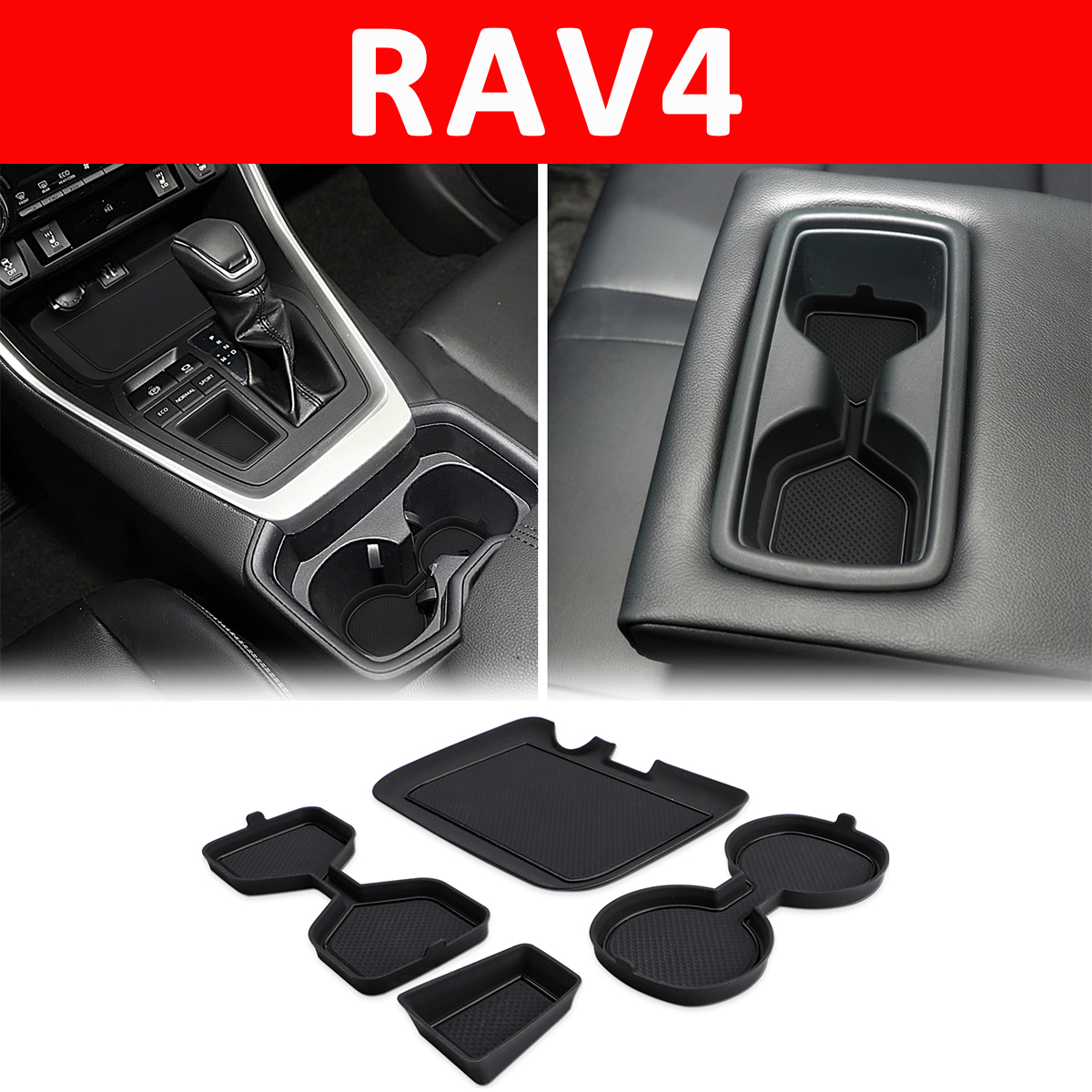 Auovo 3D Cup Holder Insert Liners Compatible with Toyota RAV4 2019-2024  (4-pc Set) - Auovo.com